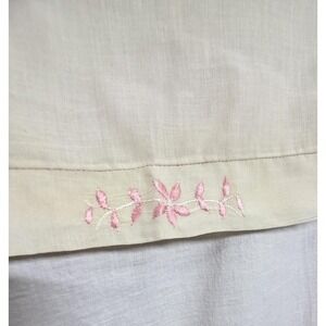 Vintage Small Pillowcase 10.5 x 14 Cream Linen Look Pink Floral Embroidery